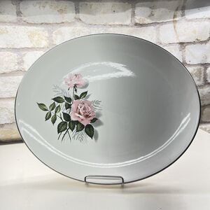 Vintage Taylor Smith & Taylor~13.5” Serving Platter~Summer Rose w/ Silver Trim